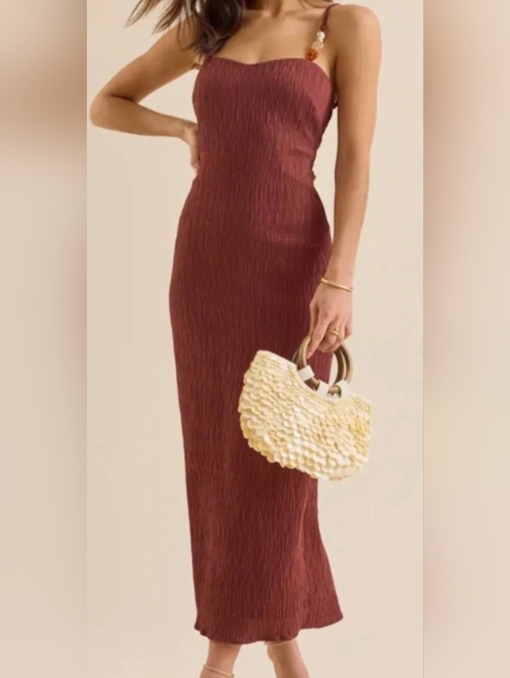 Altar'd State Ribbed Strap Midi Dress in Maroon